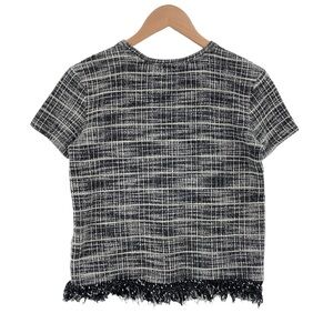 Zara Black and White Plaid Short Sleeve Knit Top - Small